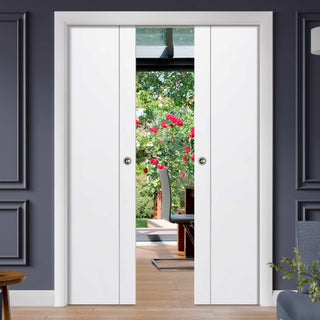 Image: Forli White Flush Double Evokit Pocket Doors - Aluminium Inlay - Prefinished