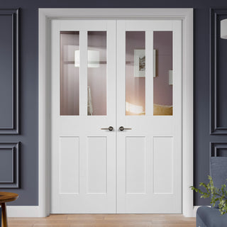 Image: Malton Shaker Internal Door Pair - Clear Glass - White Primed