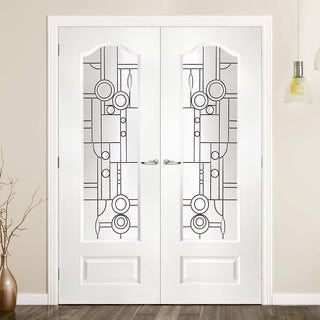 Image: Windsor Lightly Grained Internal PVC Door Pair - Callendar Abstract Style Clear Glass