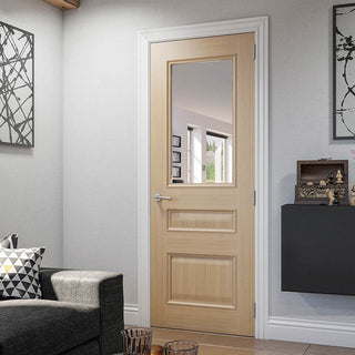 Image: Bespoke Windsor Oak Internal Door - Clear Bevelled Glass - Prefinished