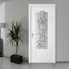 White PVC windsor door with lightly grained faces callendar abstract style toughened clear glass 