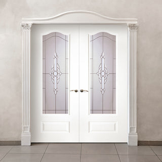 Image: Windsor Lightly Grained Internal PVC Door Pair - Full Reflection Style Glass