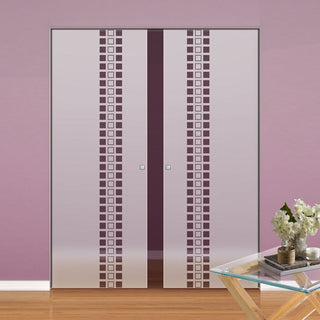 Image: Winton 8mm Obscure Glass - Clear Printed Design - Double Absolute Pocket Door