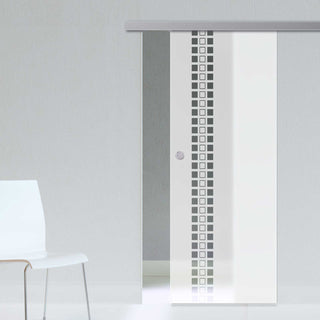 Image: Single Glass Sliding Door - Winton 8mm Obscure Glass - Clear Printed Design - Planeo 60 Pro Kit