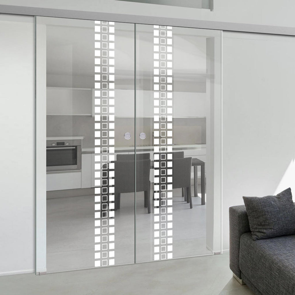 Double Glass Sliding Door - Winton 8mm Clear Glass - Obscure Printed Design - Planeo 60 Pro Kit