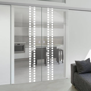Image: Double Glass Sliding Door - Winton 8mm Clear Glass - Obscure Printed Design - Planeo 60 Pro Kit