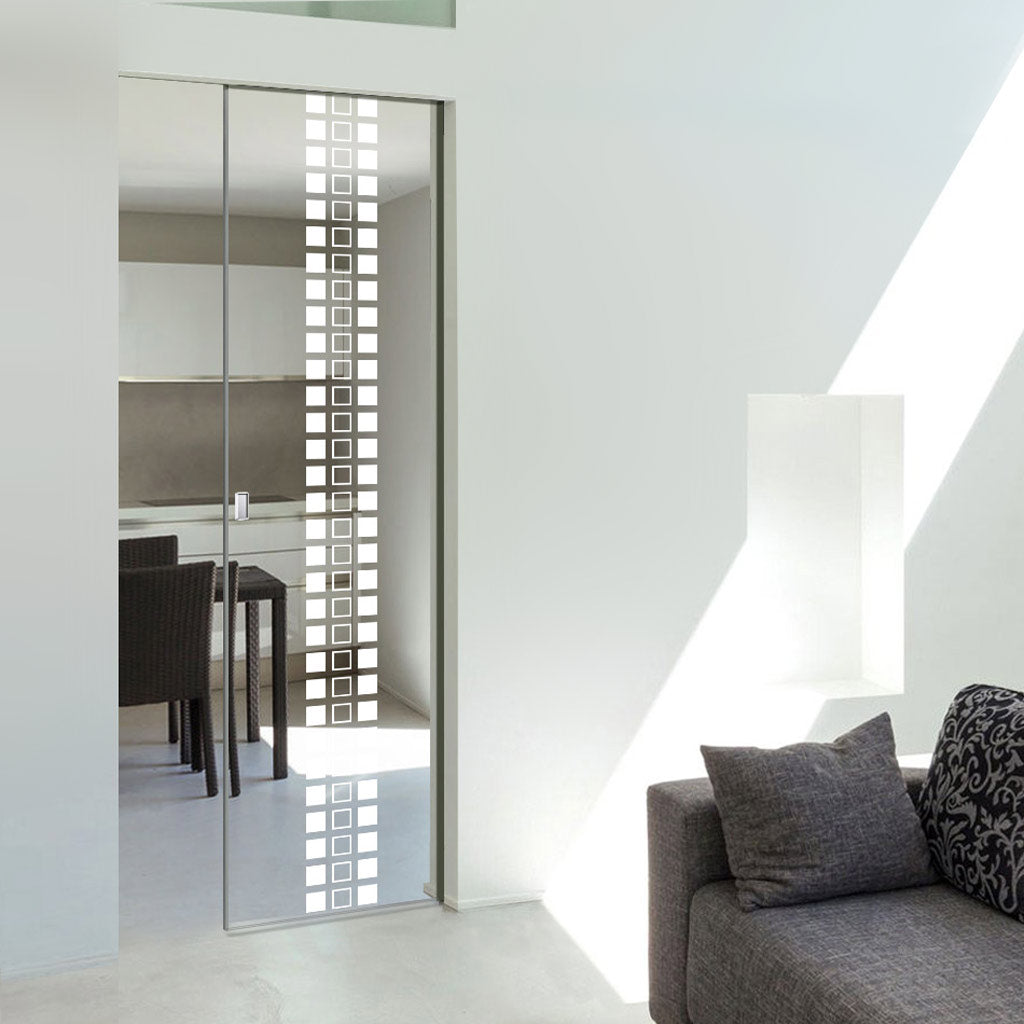 Winton 8mm Clear Glass - Obscure Printed Design - Single Absolute Pocket Door