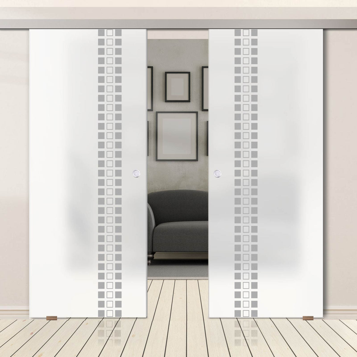 Double Glass Sliding Door - Winton 8mm Obscure Glass - Obscure Printed Design - Planeo 60 Pro Kit