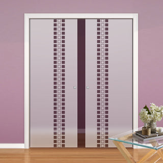 Image: Winton 8mm Obscure Glass - Clear Printed Design - Double Evokit Pocket Door