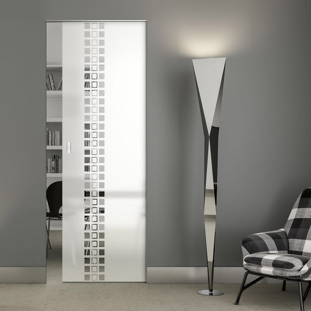 Winton 8mm Obscure Glass - Clear Printed Design - Single Absolute Pocket Door