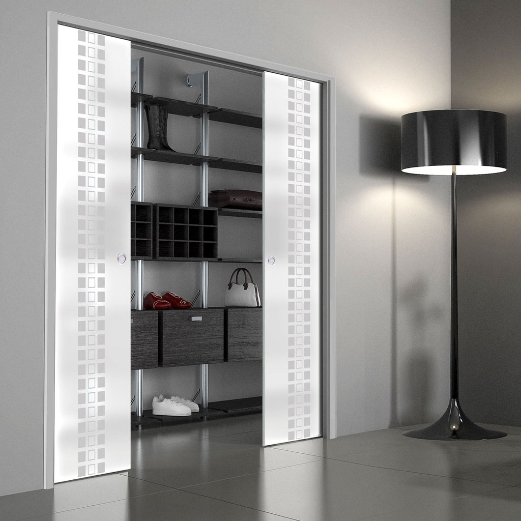 Winton 8mm Obscure Glass - Obscure Printed Design - Double Evokit Pocket Door