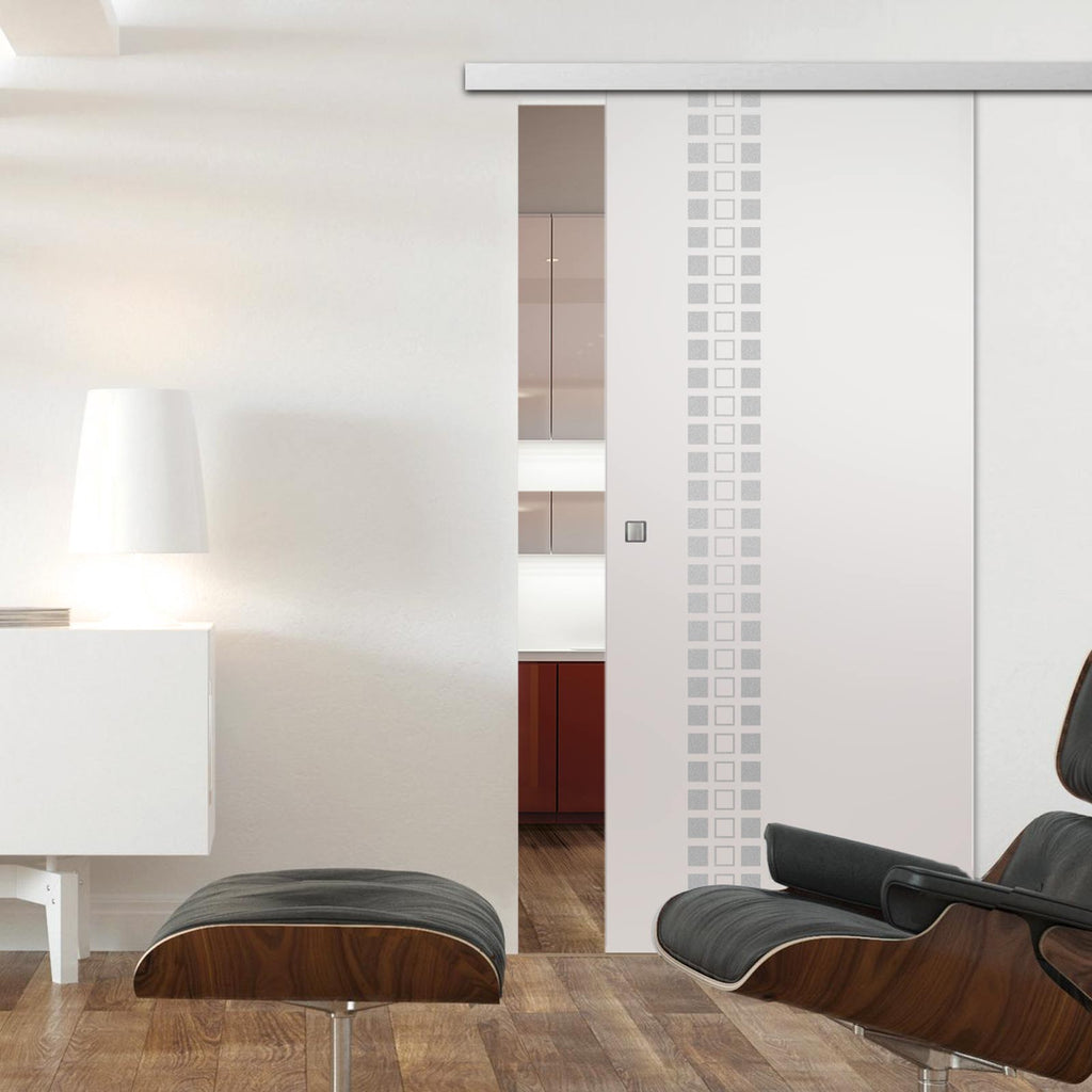 Single Glass Sliding Door - Winton 8mm Obscure Glass - Obscure Printed Design - Planeo 60 Pro Kit