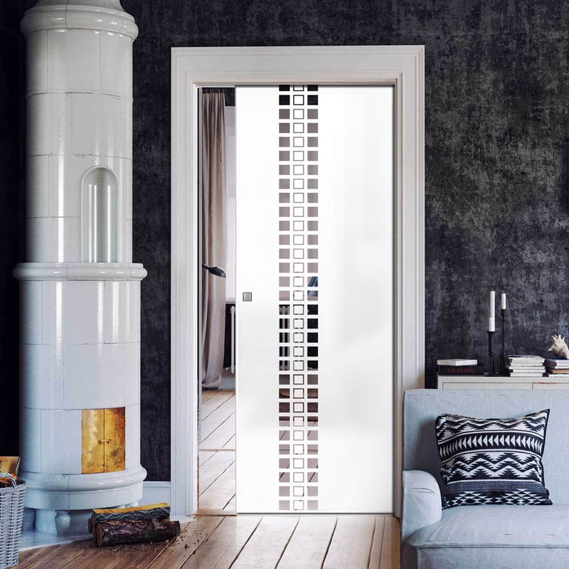 Winton 8mm Obscure Glass - Clear Printed Design - Single Evokit Glass Pocket Door