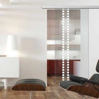Image: Single Glass Sliding Door - Winton 8mm Clear Glass - Obscure Printed Design - Planeo 60 Pro Kit