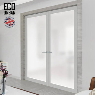 Image: Eco-Urban Baltimore 1 Pane Solid Wood Internal Door Pair UK Made DD6301SG - Frosted Glass - Eco-Urban® Mist Grey Premium Primed
