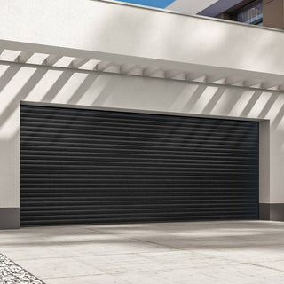 Image: Gliderol Electric Insulated Roller Garage Door from 4711 to 5320mm Wide - Laminated Woodgrain Black