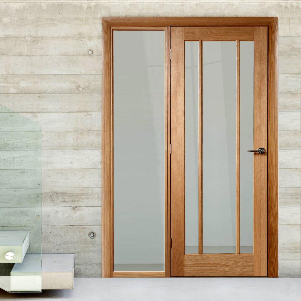 ThruEasi Oak Room Divider - Worcester Clear Glass Unfinished Door with Full Glass Side