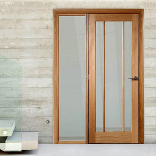 Image: ThruEasi Oak Room Divider - Worcester Clear Glass Unfinished Door with Full Glass Side