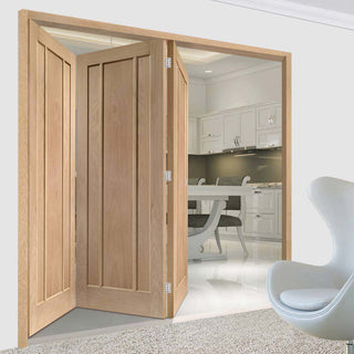 Image: Three Folding Doors & Frame Kit - Worcester Oak 3 Panel 3+0 - Prefinished