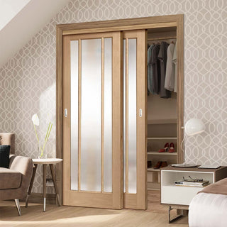 Image: Bespoke Thruslide Worcester Oak 3 Pane Glazed 2 Door Wardrobe and Frame Kit