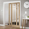 Two Sliding Doors and Frame Kit - Worcester Oak 3 Pane Door - Clear Glass - Prefinished