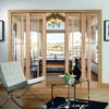 Worcester 3 Pane Oak Veneer Staffetta Quad Telescopic Pocket Doors - Clear Glass