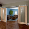 Sirius Tubular Stainless Steel Sliding Track & Worcester Oak 3 Pane Double Door - Clear Glass - Prefinished