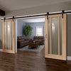 Double Sliding Door & Track - Worcester Oak 3 Pane Doors - Clear Glass - Unfinished