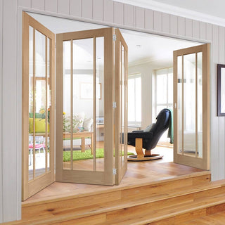 Image: Bespoke Thrufold Worcester Oak 3 Pane Glazed Folding 3+1 Door - Prefinished