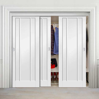 Image: Bespoke Thruslide Worcester 3 Panel 3 Door Wardrobe and Frame Kit - White Primed