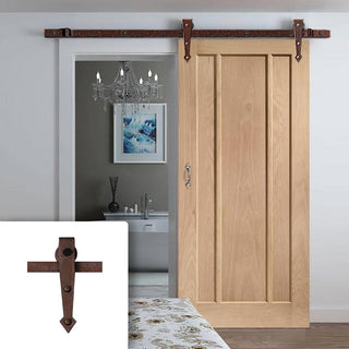 Image: Single Sliding Door & Arrowhead Antique Rust Track - Worcester Oak 3 Panel Door - Prefinished