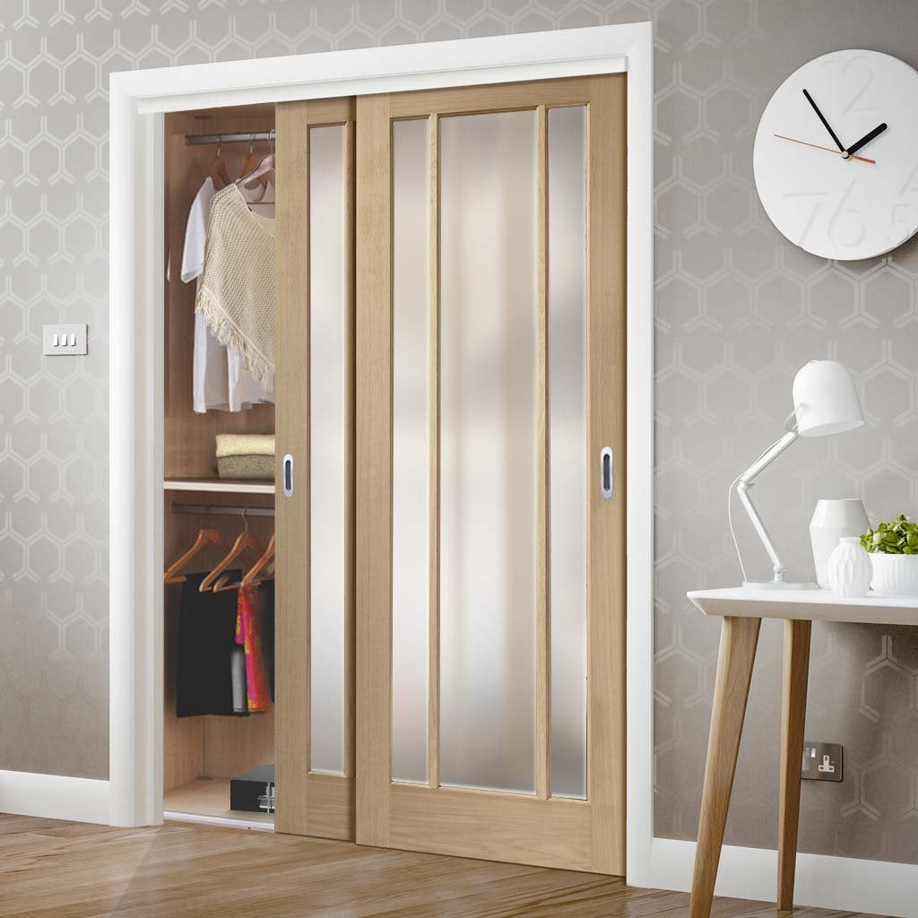 Bespoke Thruslide Worcester Oak 3 Pane Glazed 2 Door Wardrobe and Frame Kit - Prefinished