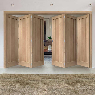 Image: Six Folding Doors & Frame Kit - Worcester Oak 3 Panel 3+3 - Prefinished
