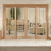 Four Sliding Doors and Frame Kit - Worcester Oak 3 Pane Door - Clear Glass - Prefinished