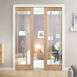 Image: Bespoke Worcester Oak 3L Glazed Double Pocket Door
