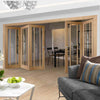 Five Folding Doors & Frame Kit - Worcester Oak 3 Pane 3+2 - Clear Glass - Prefinished