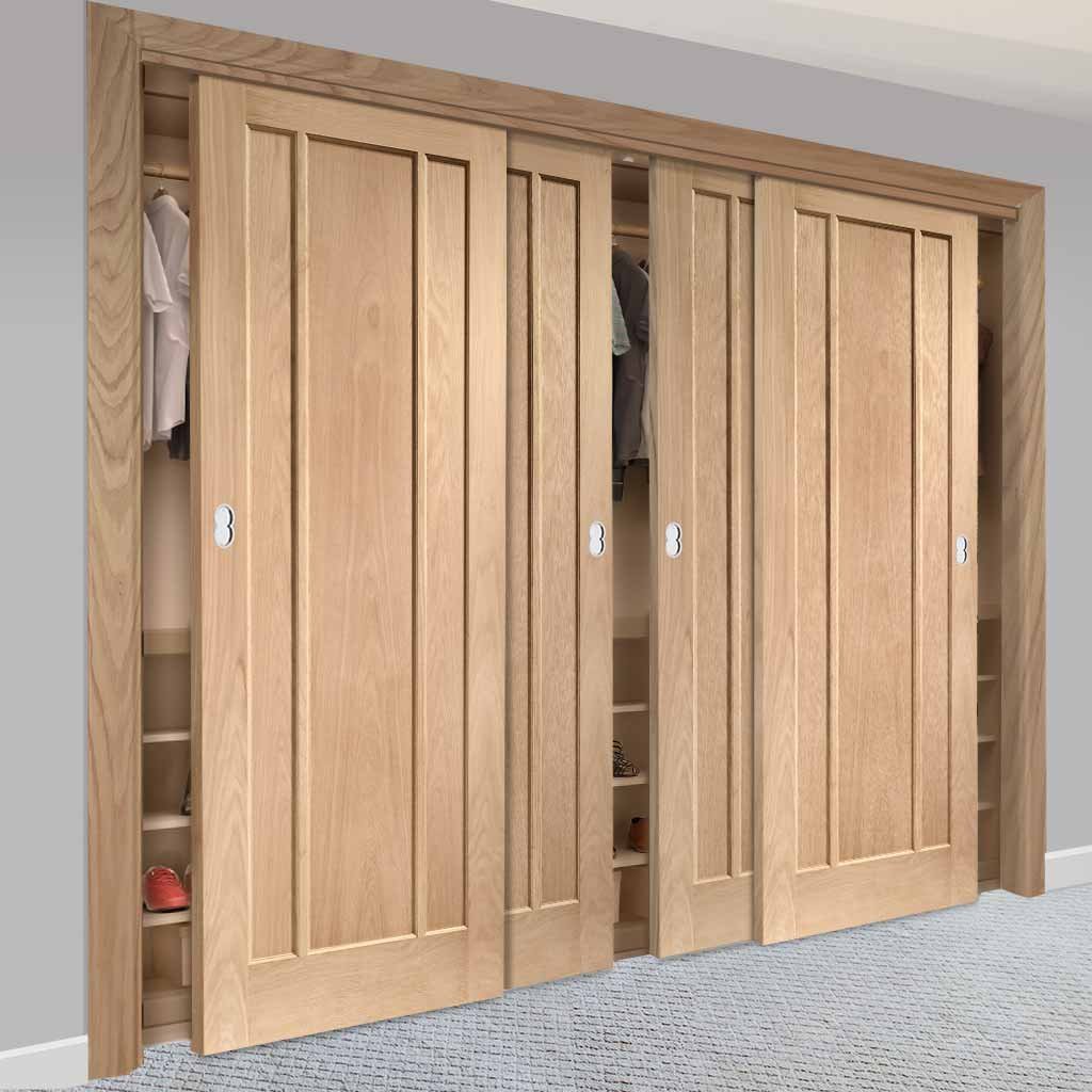 Minimalist Wardrobe Door & Frame Kit - Four Worcester Oak 3 Panel Doors - Prefinished
