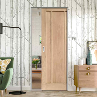 Image: Bespoke Worcester Oak 3 Panel Single Frameless Pocket Door