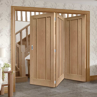 Image: Three Folding Doors & Frame Kit - Worcester Oak 3 Panel 3+0 - Unfinished