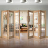 Six Folding Doors & Frame Kit - Worcester Oak 3 Pane 3+3 - Clear Glass - Unfinished