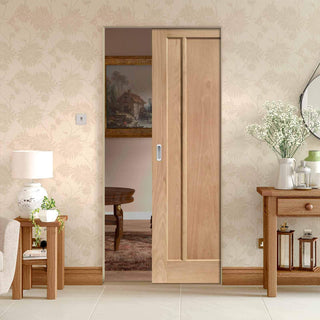 Image: Bespoke Worcester Oak 3 Panel Single Frameless Pocket Door - Prefinished