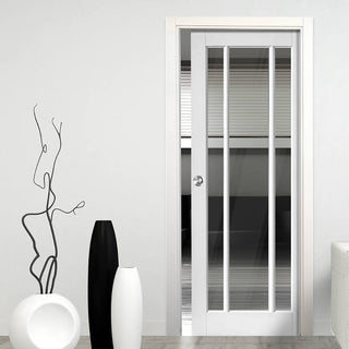 Image: Worcester 3 Pane Single Evokit Pocket Door - Clear Glass - Primed