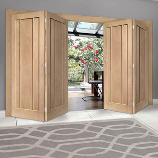 Image: Four Folding Doors & Frame Kit - Worcester Oak 3 Panel 2+2 - Prefinished