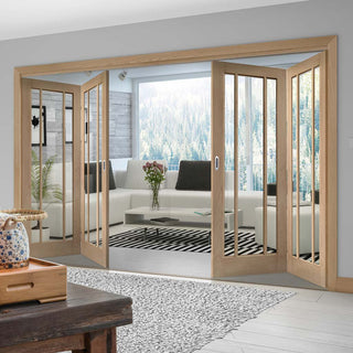Image: Bespoke Thrufold Worcester Oak 3 Pane Glazed Folding 2+2 Door - Prefinished