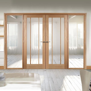 Image: ThruEasi Oak Room Divider - Worcester Clear Glass Unfinished Door Pair with Full Glass Sides