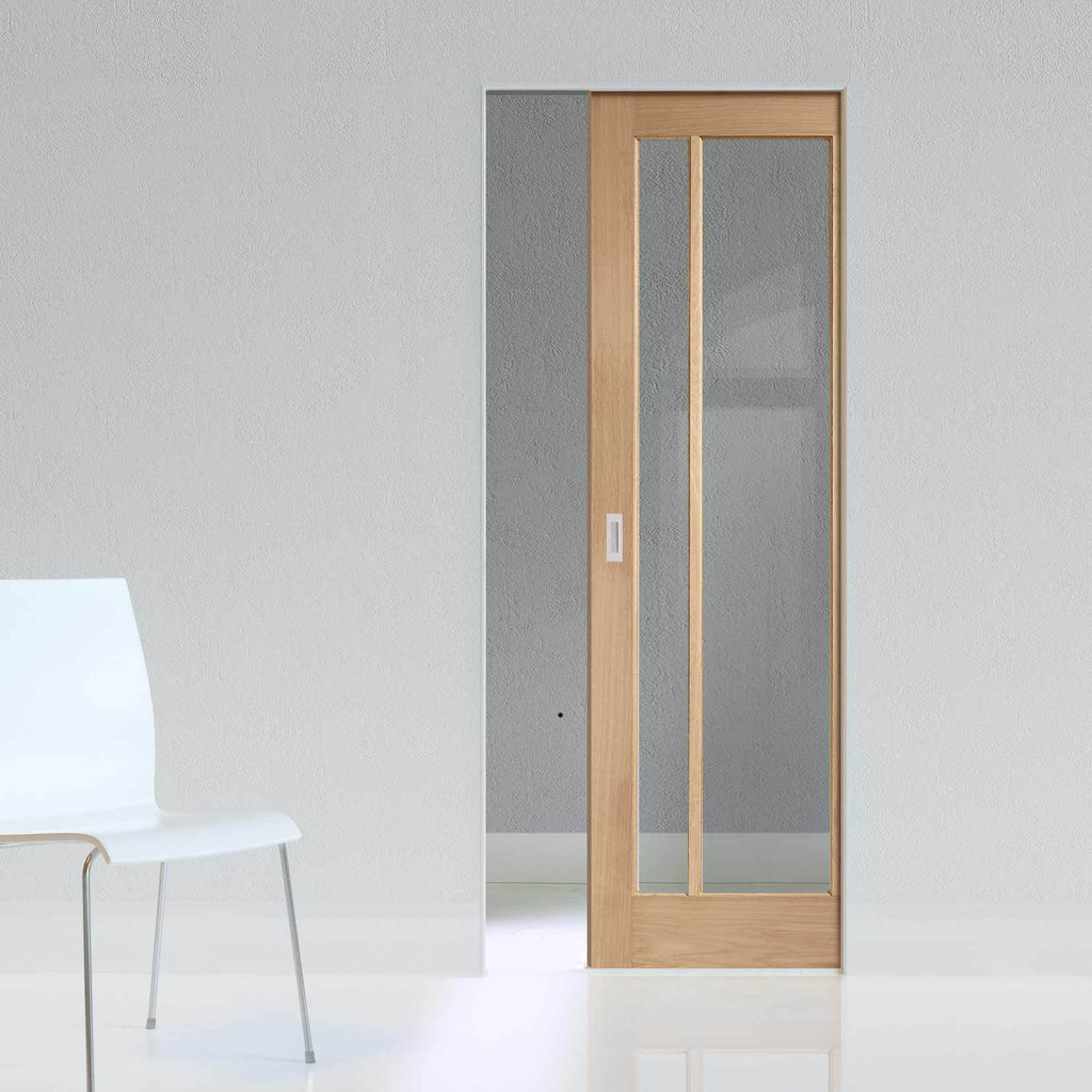 Bespoke Worcester Oak 3L Glazed Single Frameless Pocket Door