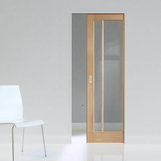 Image: Bespoke Worcester Oak 3L Glazed Single Frameless Pocket Door