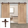 Double Sliding Door & Arrowhead Antique Rust Track - Worcester Oak 3 Panel Doors - Unfinished