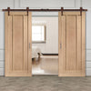 Double Sliding Door & Track - Worcester Oak 3 Panel Doors - Unfinished