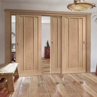 Image: Bespoke Thruslide Worcester Oak 3 Panel - 3 Sliding Doors and Frame Kit